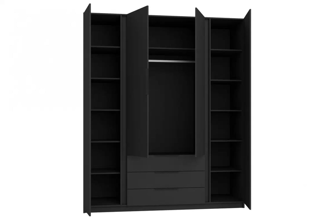 Dulap Sansi 2L2F3S cu sertare i oglindă 200 cm - negru / negru dulap Kaja 2L2F3S cu sertare i oglindă 200 cm - negru / negru