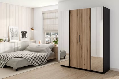 Dulap cu oglinzi Sansi 2L2F - 200 cm - negru / stejar evoke dulap Kaja 2L2F z oglindă 200 cm - negru / stejar evoke
