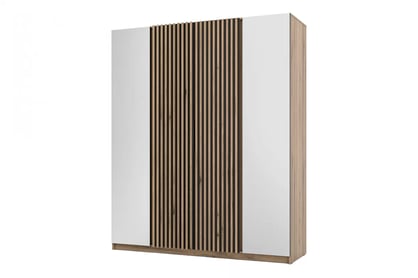 Dulap Sansi 2L2LAM z oglindă 200 cm - stejar evoke / negru / lamele stejar evoke