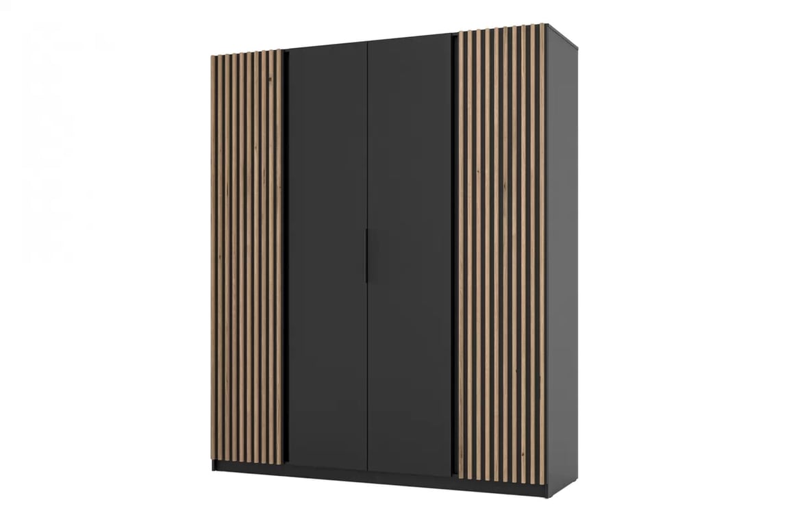 Dulap Sansi 2LAM2F cu lamele 200 cm - negru / lamele stejar evoke dulap Kaja 2LAM2F z lamelami 200 cm - negru / lamele stejar evoke