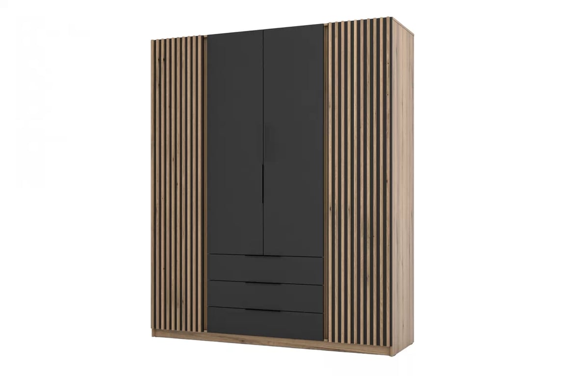Dulap Sansi 2LAM2F3S cu sertare i lamele 200 cm - stejar evoke / negru dulap Kaja 2LAM2F3S cu sertare i lamelami 200 cm - stejar evoke / negru