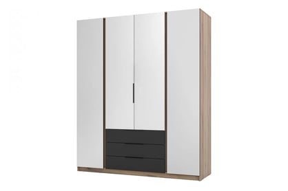 Dulap Sansi 4L3S cu sertare i oglindă 200 cm - stejar evoke / negru