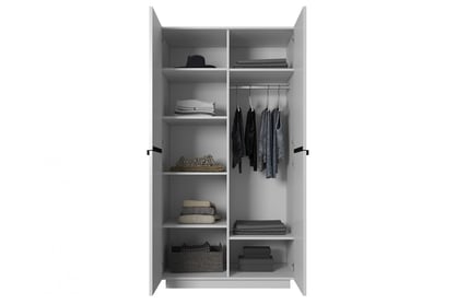 Dulap Nicole 100 cm cu față canelată și mânere metalice - alb mat / mânere negre dulap Nicole 100 cm z rafturi - bialy mat / negru Mânere