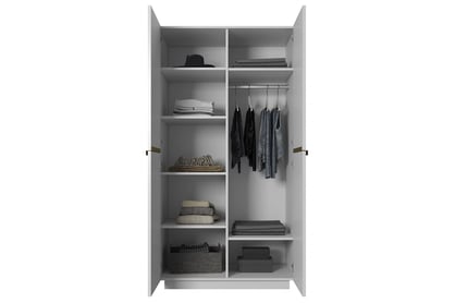 Dulap Nicole 100 cm cu două uși cu față canelată și mânere metalice - alb mat / mânere aurii dulap Nicole 100 cm z rafturi - bialy mat / zlote Mânere