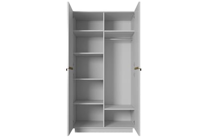 Dulap Nicole 100 cm cu două uși cu față canelată și mânere metalice - alb mat / mânere aurii dulap Nicole 100 cm z rafturi - bialy mat / zlote Mânere