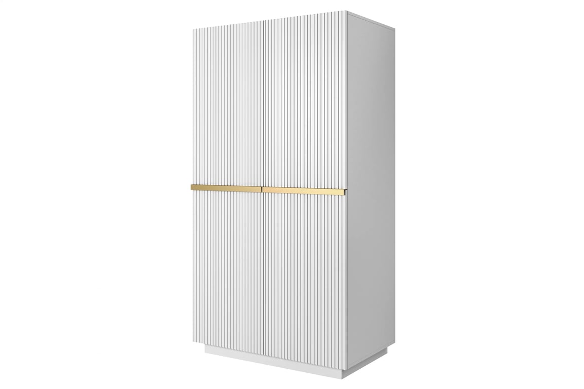 Dulap Nicole 100 cm cu două uși cu față canelată și mânere metalice - alb mat / mânere aurii dulap Nicole 100 cm z rafturi - bialy mat / zlote Mânere