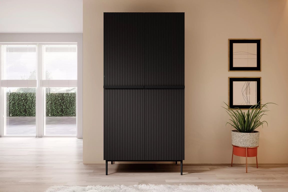 Dulap Nicole cu picioare și mânere metalice 100 cm - negru mat / picioare negre dulap Nicole 100 cm z rafturi - negru mat / negru nozki