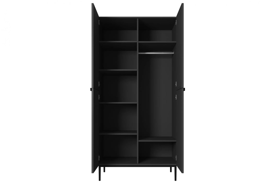 Dulap Nicole cu picioare și mânere metalice 100 cm - negru mat / picioare negre dulap Nicole 100 cm z rafturi - negru mat / negru nozki