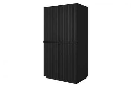 Dulap Nicole 100 cm cu față canelată și mânere metalice - negru mat / mânere negre