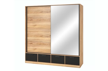 Șifonier glisant Beta 63 cu sertare 186 cm - stejar mauvella/negru