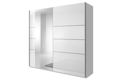 Skriňa s posuvnými dverami a zrkadlom Beta 58 - biely lesk - 220 cm Biela Skriňa .