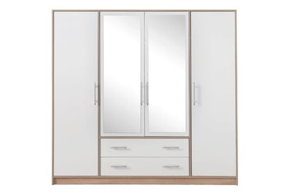 Kombinovaná skriňa Smart SRL1 so zrkadlom - 200 cm - biely lux / dub sonoma