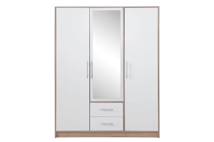 Skriňa Smart SRL2 so zrkadlom - 150 cm - biely lux / dub sonoma