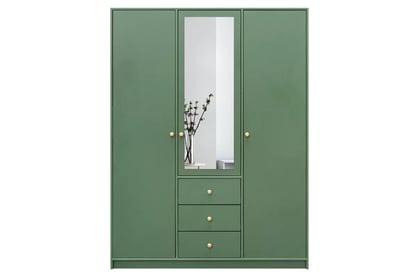 Dulap cu 3 uși Siena D3 II 149 cm cu 3 sertare și oglindă - verde sticlă