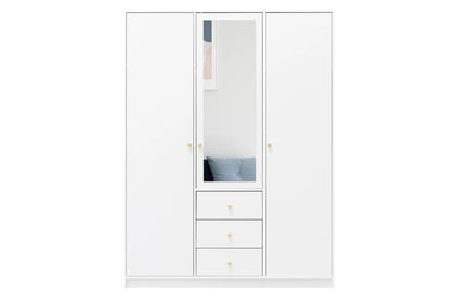 Dulap cu 3 uși Siena D3 149 cm cu 3 sertare și oglindă - alb