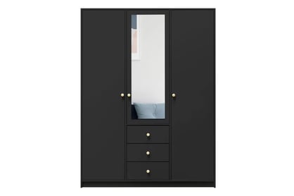 Dulap cu 3 uși Siena D3 149 cm cu 3 sertare și oglindă - negru