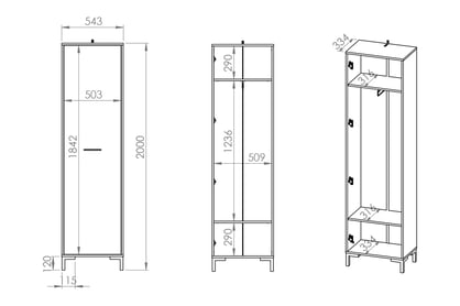 Dulap Klarso 01 cu o ușă, 55 cm - stejar artizanal / negru rozměry nábytku