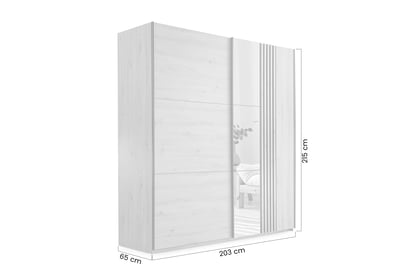 Sintra tolóajtós gardróbszekrény tükörrel és lamellákkal 203 cm - artisan tölgy / fekete ruhásszekrény z tükör Jonari 203 cm przesuwna z lamelami - dab artisan / fekete  