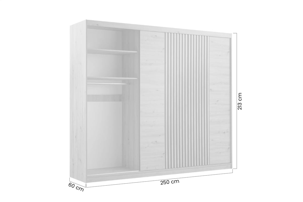 Dulap cu oglindă Majorka 250 cm cu uși glisante și sertare - stejar artizanal dulap z oglindă Nateo 250 przesuwna cu sertare - stejar artizanal 