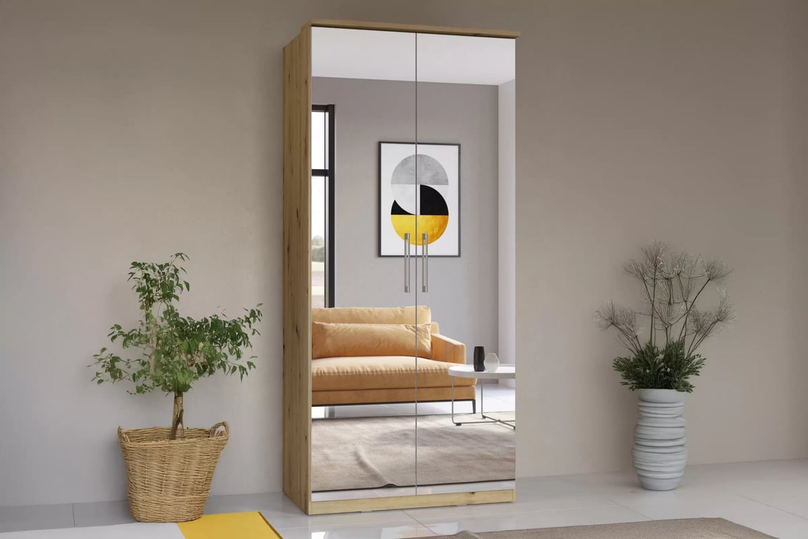 Optima 58 kétszárnyú szekrény tükörrel - artisan tölgy ruhásszekrény z tükör Optima 90 cm - dab artisan