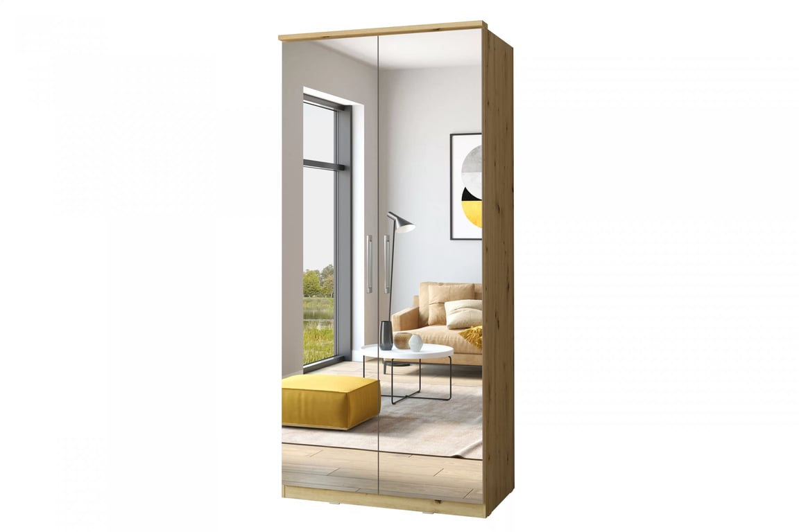 Optima 58 kétszárnyú szekrény tükörrel - artisan tölgy ruhásszekrény z tükör Optima 90 cm - dab artisan