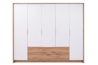 Moderná Skriňa s dvoma zásuvkami Vienna 255 cm - Dub wotan / Biely