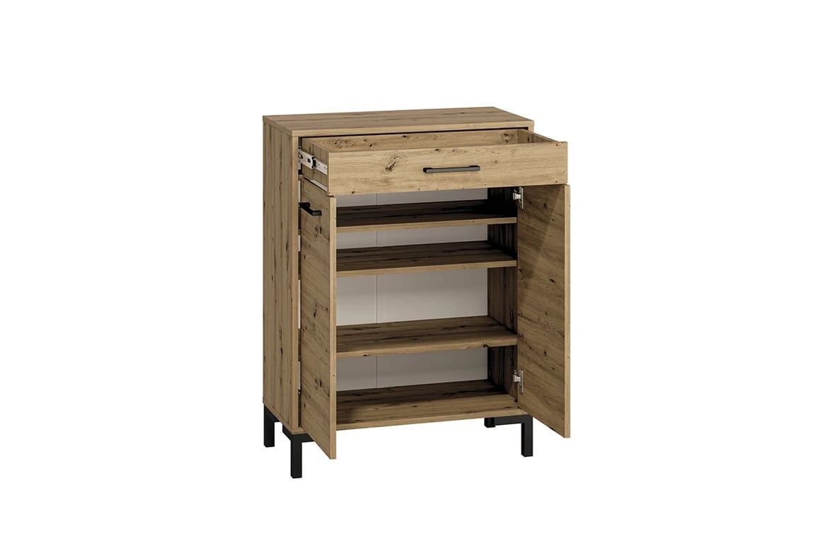 Dulap pantofi Klarso 03 70 cm cu două uși și sertar - stejar artizanal / negru Botník dvoudveřová