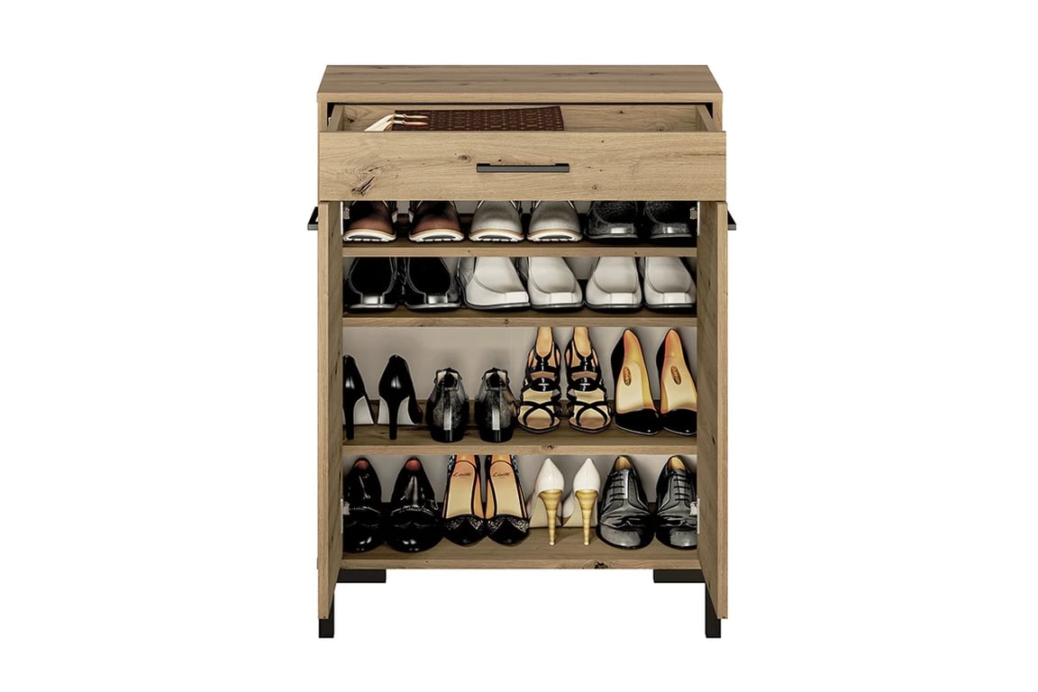 Dulap pantofi Klarso 03 70 cm cu două uși și sertar - stejar artizanal / negru Botník Nevio 03