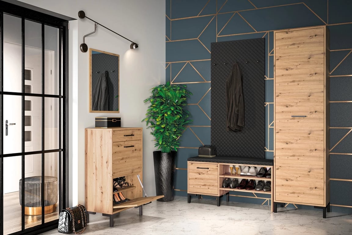Bancă pantofi Klarso 05 105 cm - stejar artizanal / negru elegantní a funkční botník