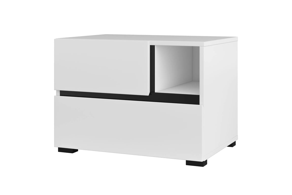 Gramon éjjeliszekrény 55 cm - fehér / fekete Szafka éjjeli Gramon 55 cm fiokokkal - fehér / fekete