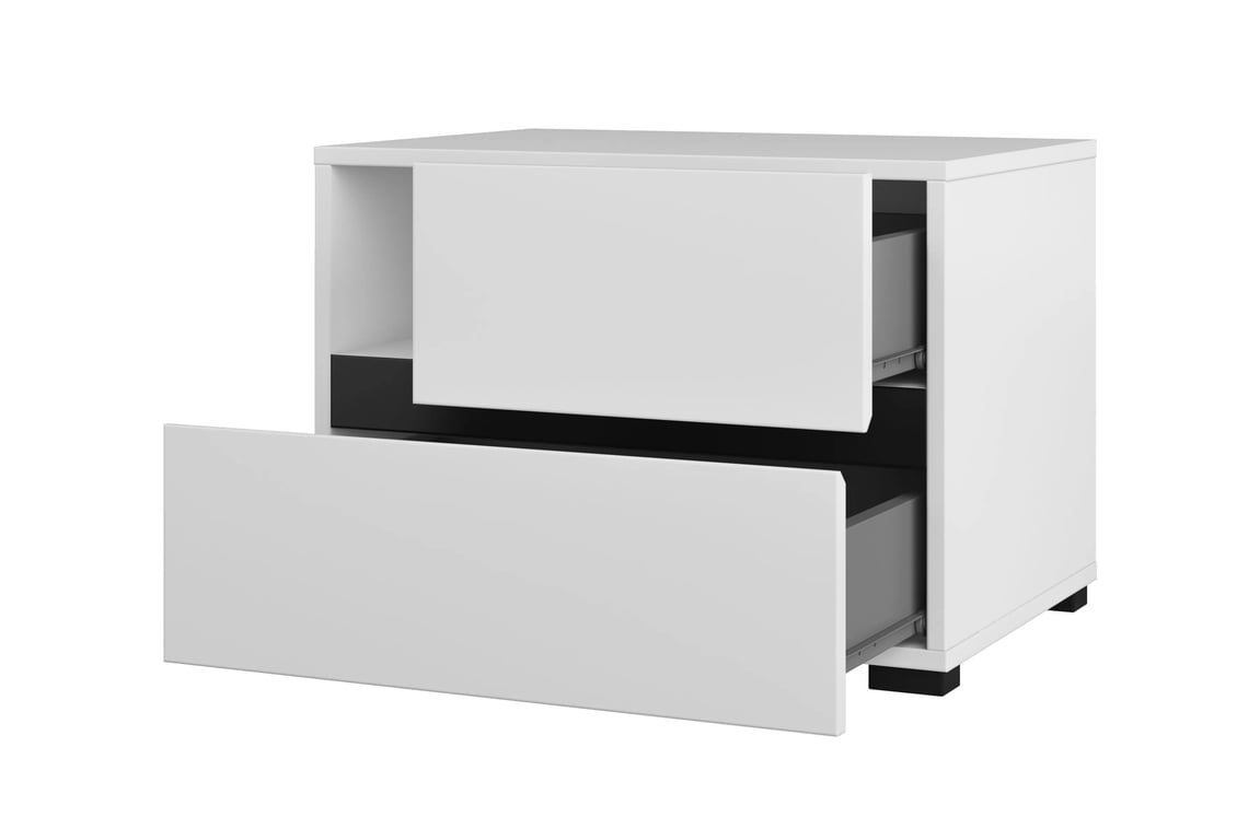 Gramon éjjeliszekrény 55 cm - fehér / fekete Szafka éjjeli Gramon 55 cm fiokokkal - fehér / fekete
