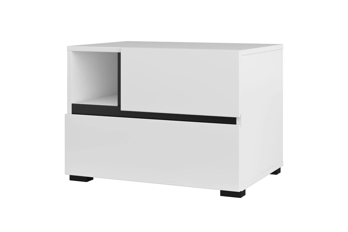 Gramon éjjeliszekrény 55 cm - fehér / fekete Szafka éjjeli Gramon 55 cm fiokokkal - fehér / fekete