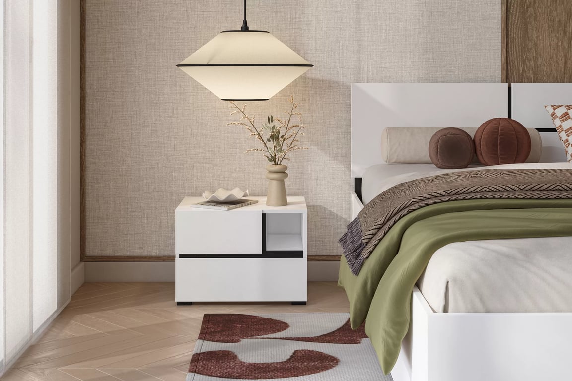 Gramon éjjeliszekrény 55 cm - fehér / fekete Szafka éjjeli Gramon 55 cm fiokokkal - fehér / fekete