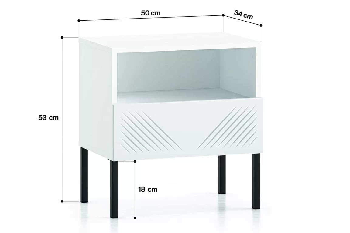 Noční stolek Pingli 05 se zásuvkou 50 cm - bílý mat / černé nohy Noční stolek Pingli 05 z szuflada 50 cm - Bílý mat / černé Nohy