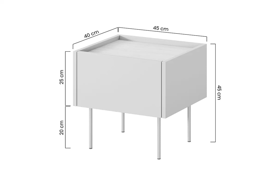 Desin 45 cm éjjeliszekrény fiókkal  - kasmír / nagano-tölgy DESIN éjjeliszekrény fiókkal 45 1SZ - kasmír / nagano-tölgy - méretek
