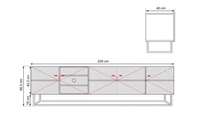 Comodă TV Asha 200 cm cu partea frontală striat și cadru metalic negru – bej cashmere Dulap TV Asha 200 cm z ryflowanym frontem i metalowym, czarnym stelazem - cașmir