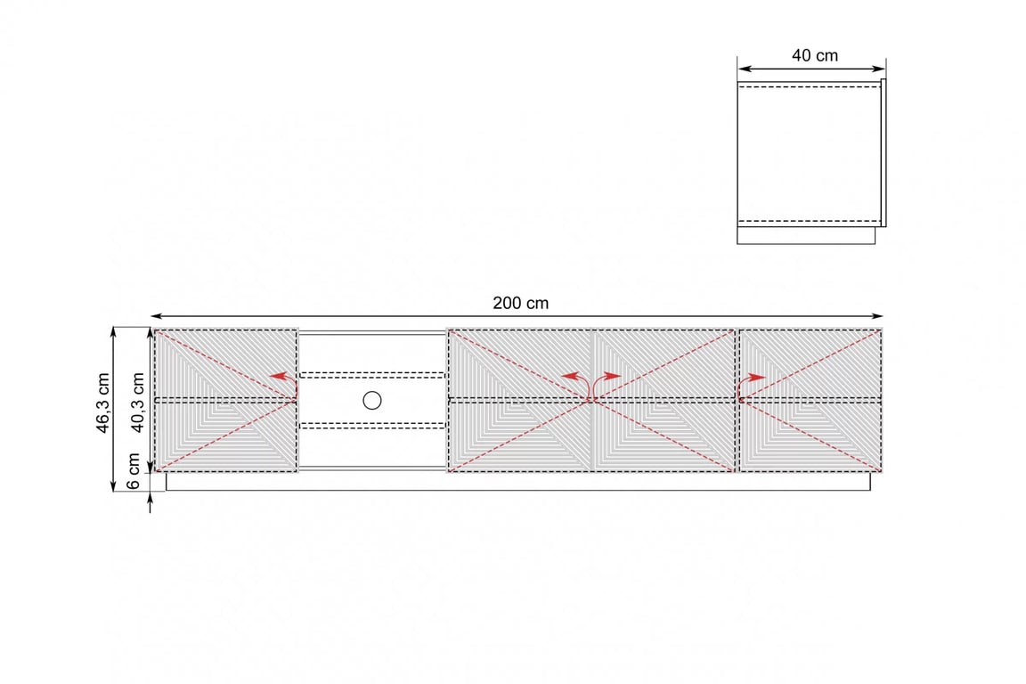 TV stolek Asha 200 cm s drážkovaným čelem a výklenkem - dub artisan / černý mat skříňka RTV Asha s frézovanou přední částí i wneka 200 cm - artisan / černá mat