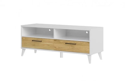 TV stolek Barris 24 se zásuvkami 120 cm - americký ořech byant / bílá mat Skříňka RTV Barris 24 s zásuvkami 120 cm - Ořech americký byant/Bílý mat