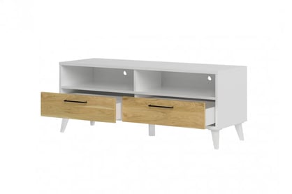 TV stolek Barris 24 se zásuvkami 120 cm - americký ořech byant / bílá mat Skříňka RTV Barris 24 s zásuvkami 120 cm - Ořech americký byant/Bílý mat