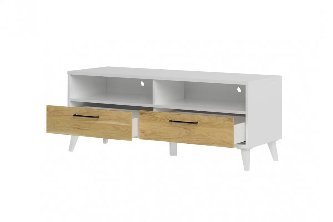 TV stolek Barris 24 se zásuvkami 120 cm - americký ořech byant / bílá mat Skříňka RTV Barris 24 s zásuvkami 120 cm - Ořech americký byant/Bílý mat