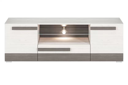 Comodă TV Tonemo 09, 165 cm cu sertar - pin de zăpadă / new grey Dulap TV Blanco 09 cu sertar i wnekami 165 cm - pin sniezna / new grey