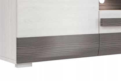 Comodă TV Tonemo 09, 165 cm cu sertar - pin de zăpadă / new grey Dulap TV Blanco 09 cu sertar i wnekami 165 cm - pin sniezna / new grey