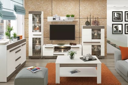 Comodă TV Tonemo 09, 165 cm cu sertar - pin de zăpadă / new grey Dulap TV Blanco 09 cu sertar i wnekami 165 cm - pin sniezna / new grey