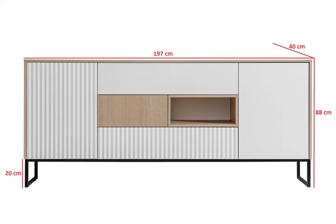 Bliwon TV-szekrény 197 cm fiókokkal - skandináv halszálka / fehér matt TV-szekrény Bliwon F01 fiokokkal 197 cm - jodelka scandi / fehér mat
