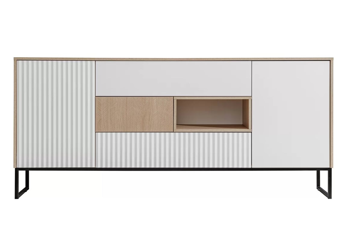 Bliwon TV-szekrény 197 cm fiókokkal - skandináv halszálka / fehér matt TV-szekrény Bliwon F01 fiokokkal 197 cm - jodelka scandi / fehér mat