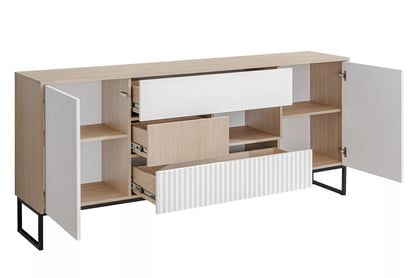 Bliwon TV-szekrény 197 cm fiókokkal - skandináv halszálka / fehér matt TV-szekrény Bliwon F01 fiokokkal 197 cm - jodelka scandi / fehér mat