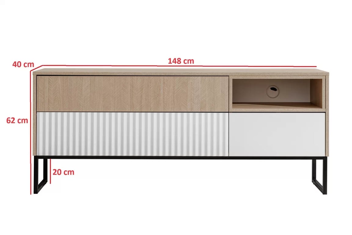 Bliwon TV-szekrény 148 cm fiókokkal - skandináv halszálka / fehér matt TV-szekrény Bliwon F02 fiokokkal 148 cm - jodelka scandi / fehér mat