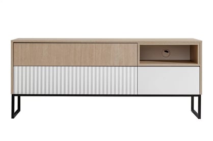 TV stolík Bliwon 148 cm so zásuvkami - jodeľka scandi / biely mat