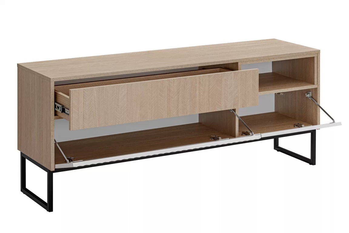 Bliwon TV-szekrény 148 cm fiókokkal - skandináv halszálka / fehér matt TV-szekrény Bliwon F02 fiokokkal 148 cm - jodelka scandi / fehér mat