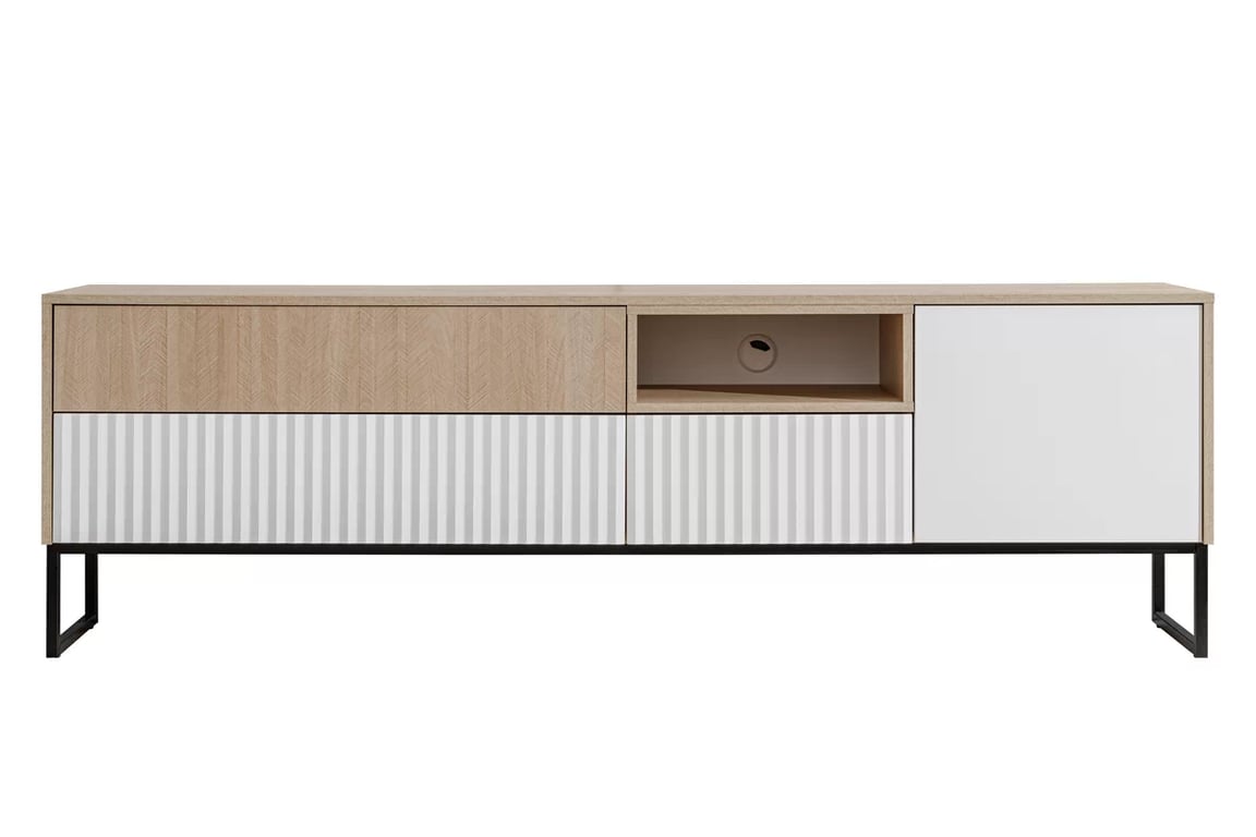 Bliwon TV-szekrény 197 cm fiókokkal - skandináv halszálka / fehér matt TV-szekrény Bliwon F03 fiokokkal 197 cm - jodelka scandi / fehér mat